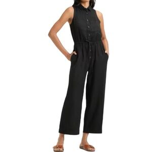 Universal Thread Black Linen Jumpsuit Size 10 Cropped Leg Sleeveless Boho Safari